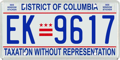 DC license plate EK9617