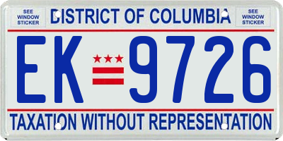 DC license plate EK9726