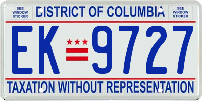 DC license plate EK9727