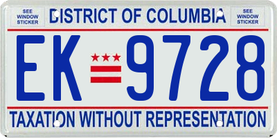 DC license plate EK9728