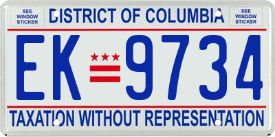 DC license plate EK9734