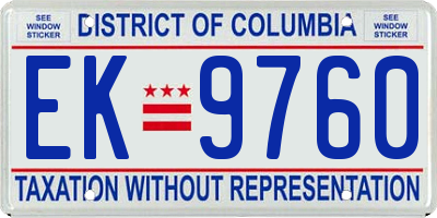 DC license plate EK9760