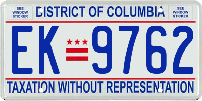 DC license plate EK9762