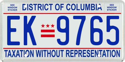 DC license plate EK9765