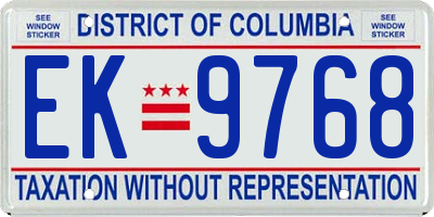 DC license plate EK9768