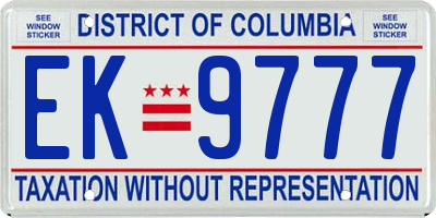 DC license plate EK9777