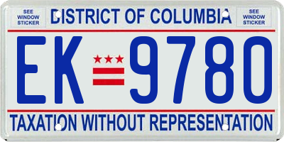 DC license plate EK9780