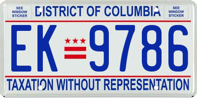 DC license plate EK9786