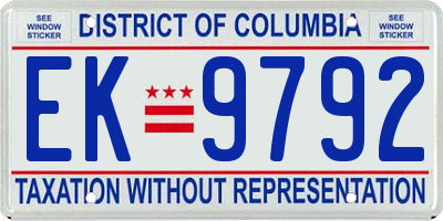 DC license plate EK9792