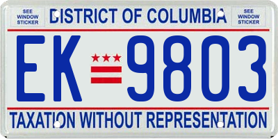 DC license plate EK9803