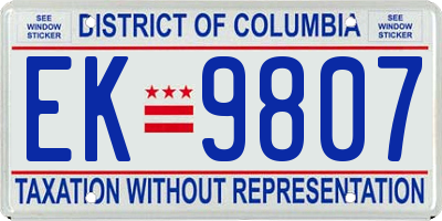 DC license plate EK9807