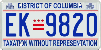 DC license plate EK9820