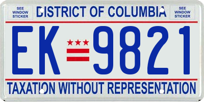 DC license plate EK9821