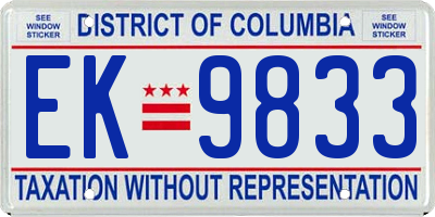 DC license plate EK9833