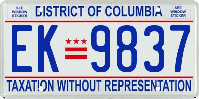 DC license plate EK9837