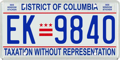 DC license plate EK9840