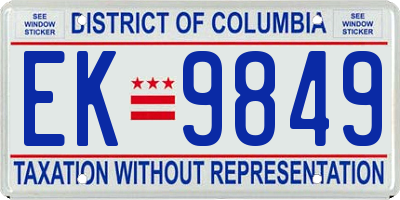 DC license plate EK9849