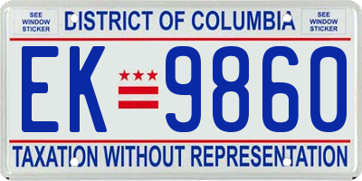 DC license plate EK9860