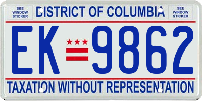 DC license plate EK9862