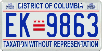 DC license plate EK9863