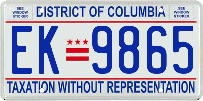 DC license plate EK9865