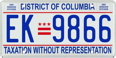 DC license plate EK9866