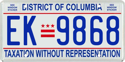 DC license plate EK9868