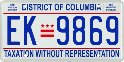 DC license plate EK9869