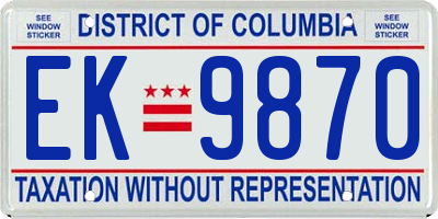 DC license plate EK9870