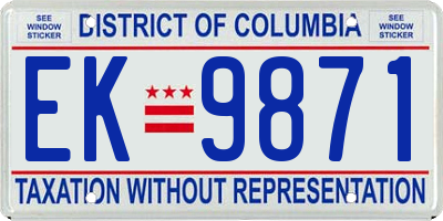 DC license plate EK9871