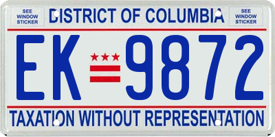 DC license plate EK9872