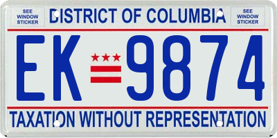 DC license plate EK9874