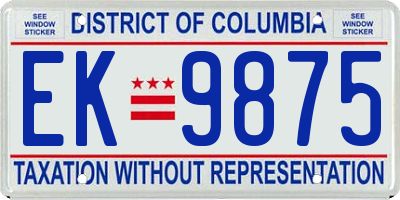 DC license plate EK9875