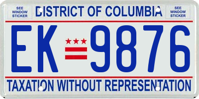 DC license plate EK9876