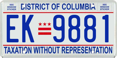 DC license plate EK9881