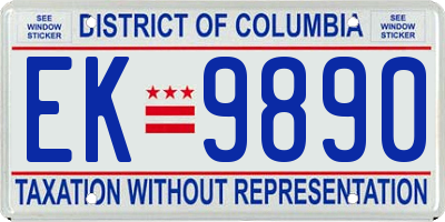 DC license plate EK9890