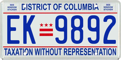 DC license plate EK9892