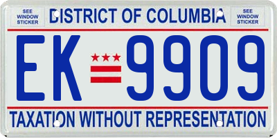 DC license plate EK9909