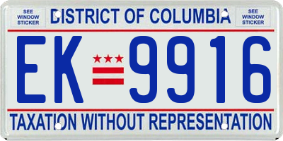 DC license plate EK9916