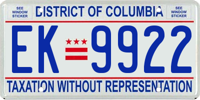 DC license plate EK9922