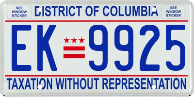 DC license plate EK9925