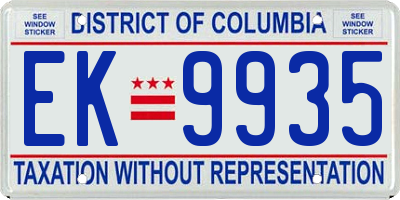 DC license plate EK9935