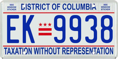 DC license plate EK9938