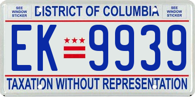 DC license plate EK9939