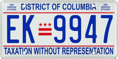 DC license plate EK9947