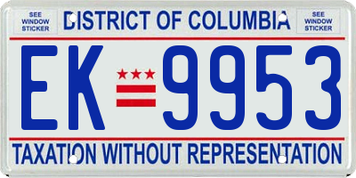 DC license plate EK9953