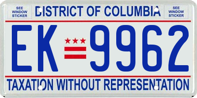 DC license plate EK9962