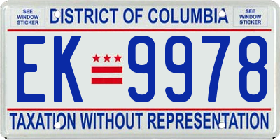 DC license plate EK9978