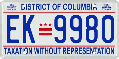 DC license plate EK9980
