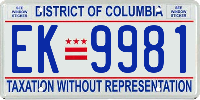 DC license plate EK9981
